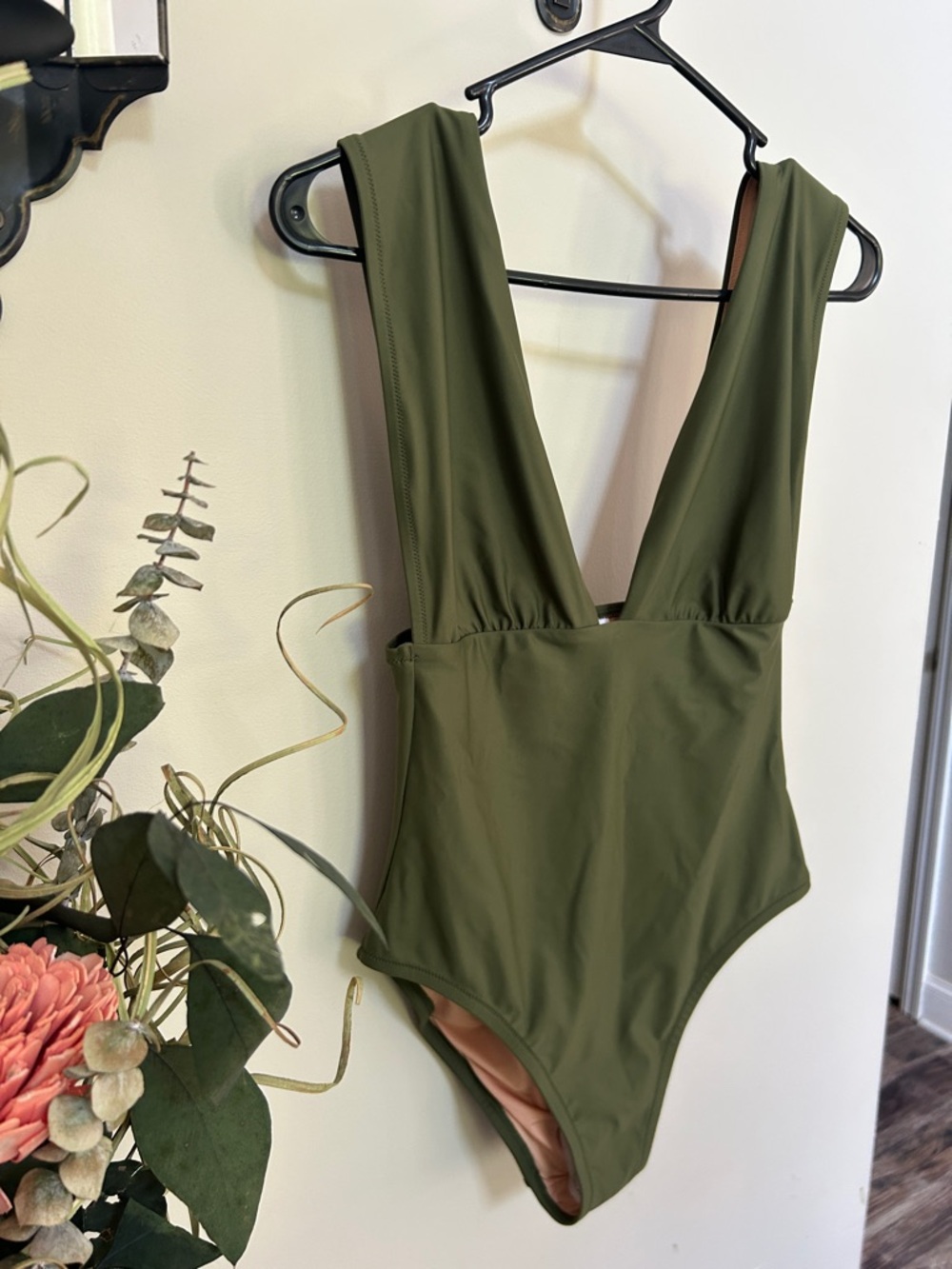 J. Crew Olive Green Deep V One-Piece Swimsuit